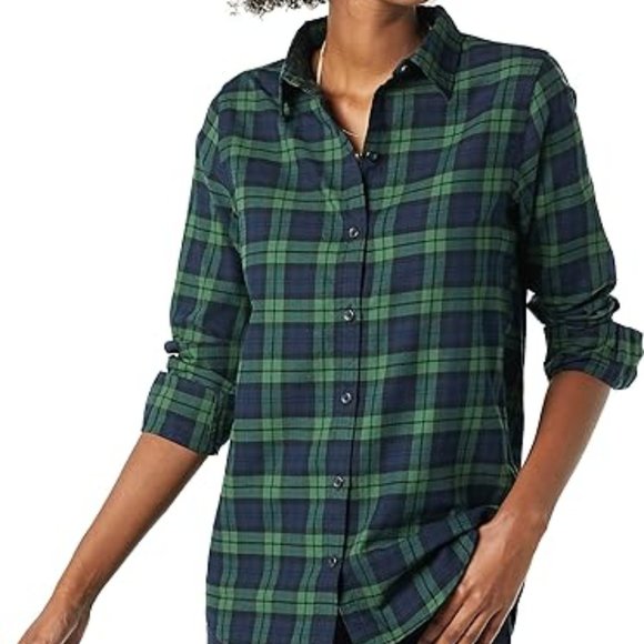 Tops - Women's Classic-Fit Long-Sleeve Lightweight Plaid Flannel Shirt‎
